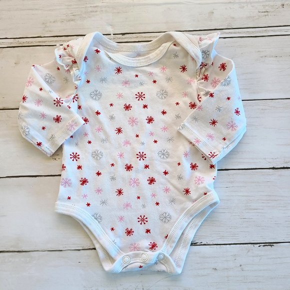 ♡ 5/$20 - First Impressions Girl's Snowflake Long Sleeve Bodysuit Newborn - Picture 1 of 7